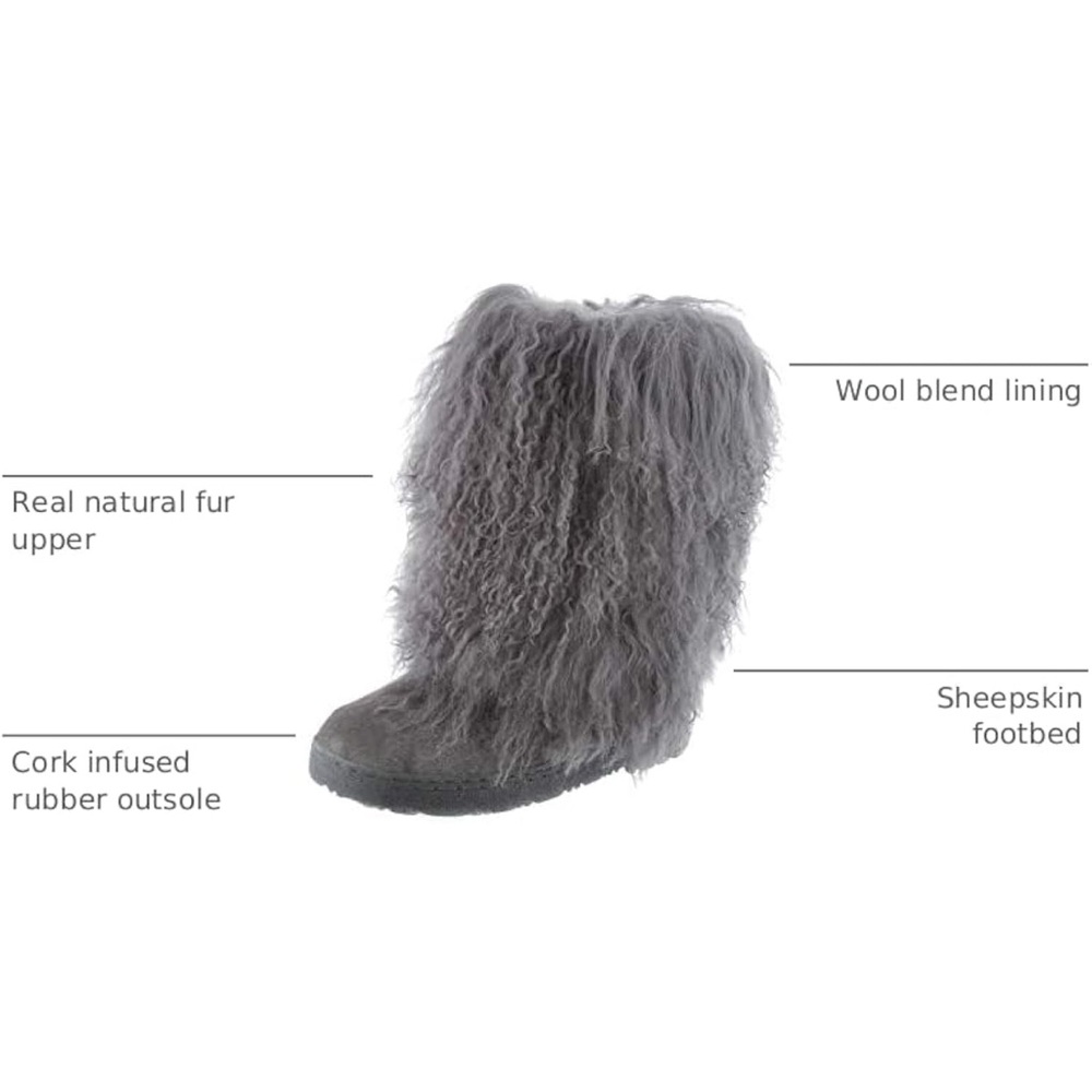 BearPaw Women's Boetis ll -Gray REAL ALPACA Fur Winter Boots